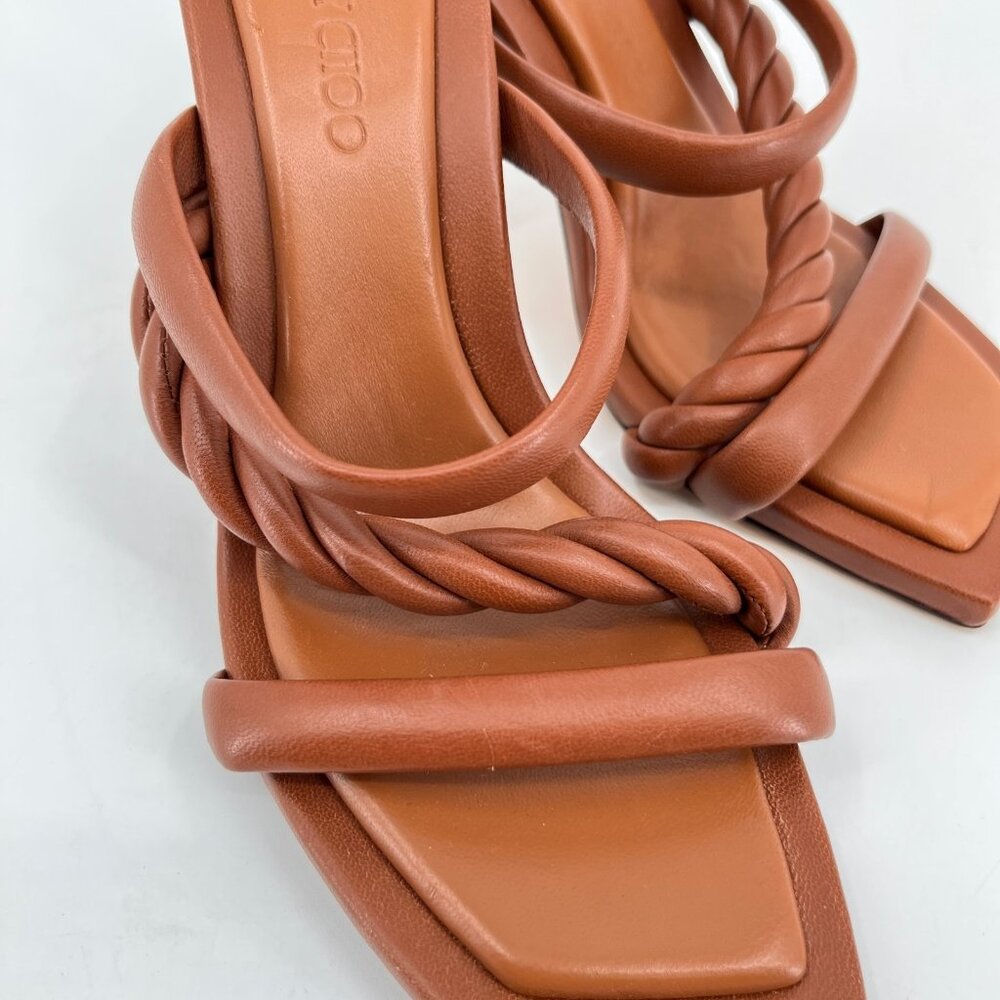 Jimmy Choo Brown Leather Braided Strap Heeled Sandals - Picture 9 of 16